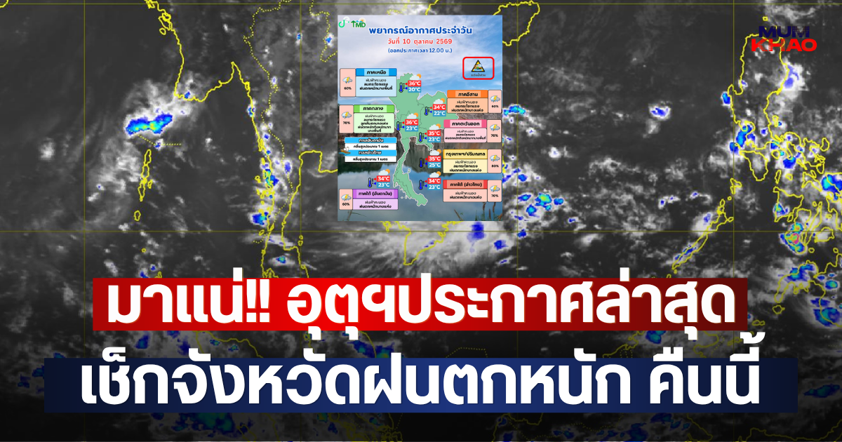 มาแน่!! อุตุฯประกาศล่าสุด เช็กจังหวัดฝนตกหนัก คืนนี้